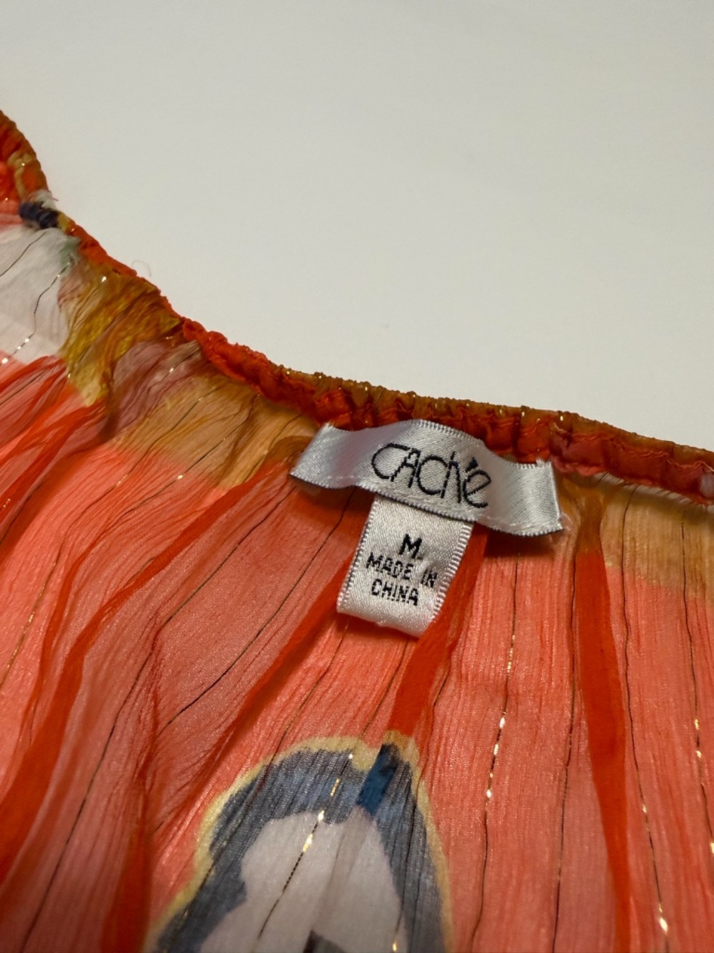 Y2K Caché Silk Balloon Sleeve Top Beads 90s 2000s Boho Colorful Sz M - Picture 3 of 8